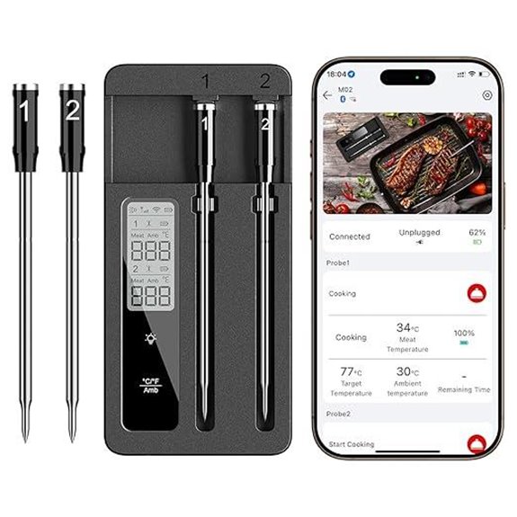 Smart Wireless Meat Thermometer with Dual Probes