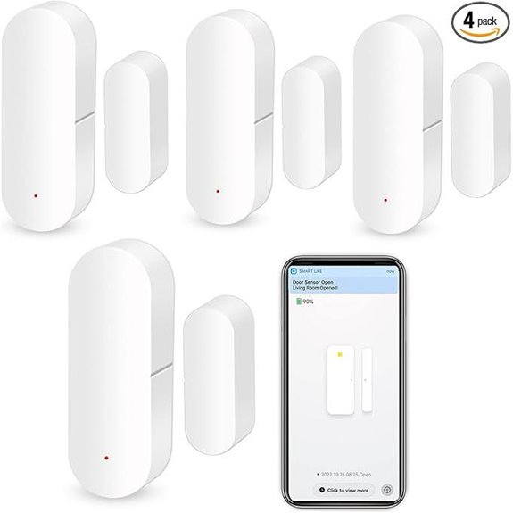 WiFi Door & Window Sensor with App Alerts (4-Pack)